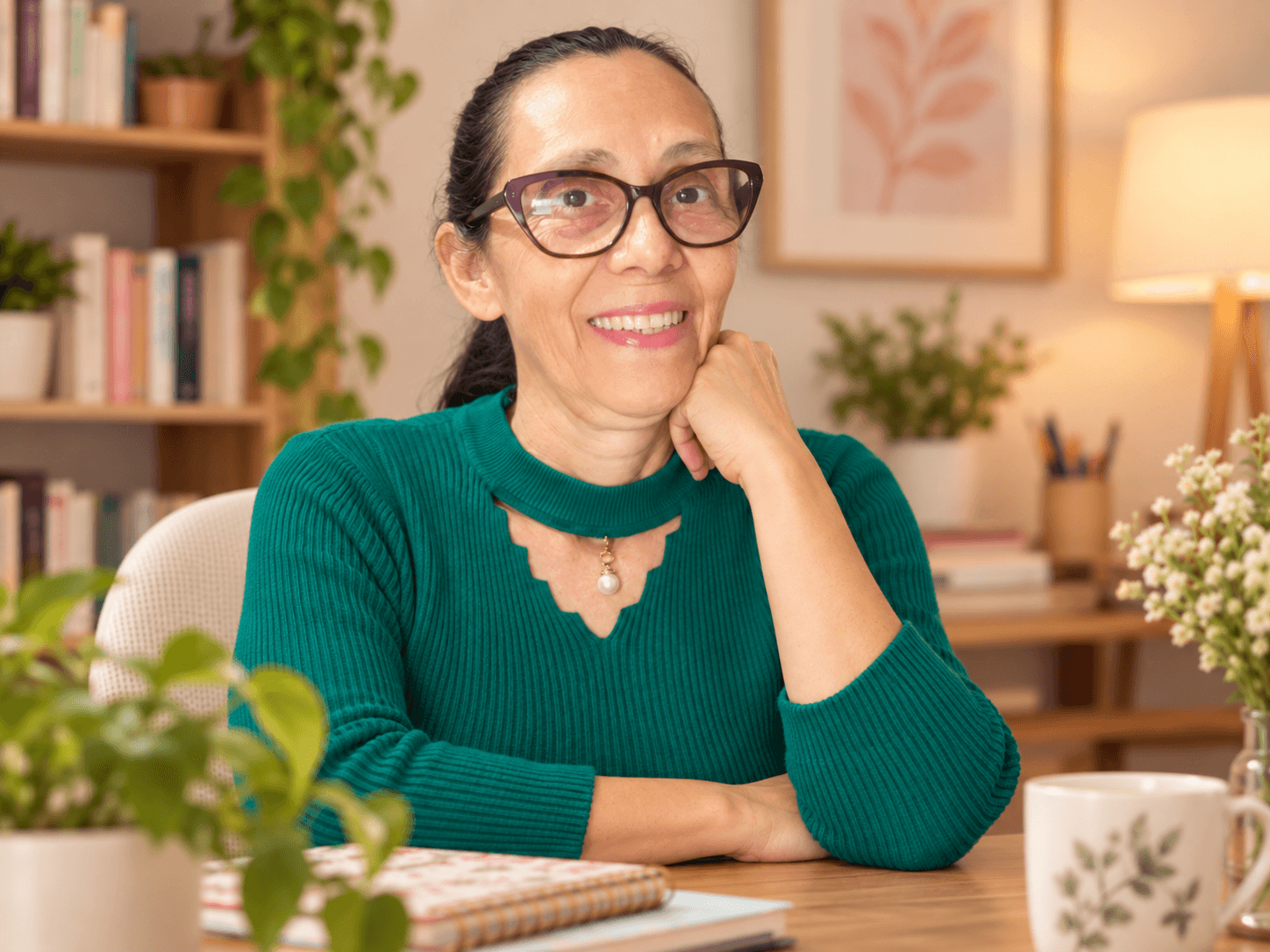 Mari Batista, em uma fotografia acolhedora